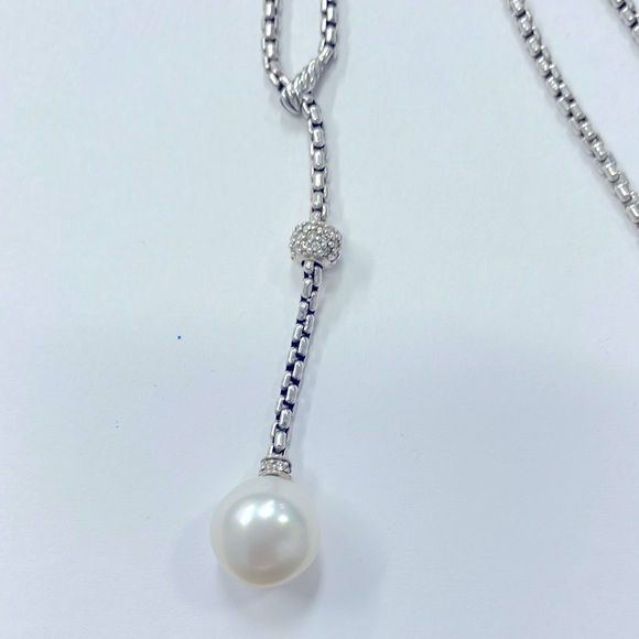 David Yurman Pearl Sterling Silver Y Drop Necklace - Picture 6 of 11